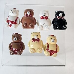 Vintage Teddy Bear Magnets Set of 7 Ceramic Hand Painted Refrigerator Decor